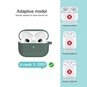 Kalın Silikon Yuvarlak Tabanlı Kulaklık Koruyucu Kılıf Kancalı AirPods 3 Zeytin Yeşili - 5