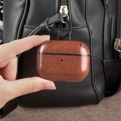 Apple AirPods Pro Kablosuz Kulaklık İçin Koyu Kahverengi Deri Koruyucu Kılıf ve Kanca - 8