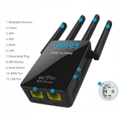 Kablosuz Akıllı WiFi Router Tekrarlayıcı 4 Antenli Siyah UK Priz - 6