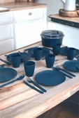 İronika 6 Kişilik 32 Parça Piknik Seti Plastik Bardak Çatal Kaşık Bıçak Yemek Kahvaltı Takımı-Lacivert - 3