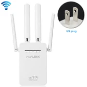 Kablosuz Akıllı WiFi Router Tekrarlayıcı 4 Antenli Beyaz US Priz - 1