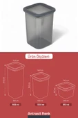 İronika 3'lü Sızdırmaz Silikon Kapaklı Etiketli Kare Erzak Bakliyat Saklama Kabı Antrasit 1900-1300-650 ml - 6
