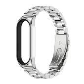 Xiaomi Mi Band 6 5 4 3 Uyumlu Mijobs CS Metal Üç Boncuklu Paslanmaz Çelik Saat Kayışı Gümüş - 1