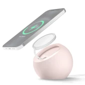iPhone 12 Serisi Uyumlu Silikon Magsafe Manyetik Şarj Tutucu Pembe - 1