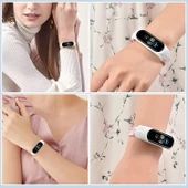 Xiaomi Mi Band 6 5 4 3 Uyumlu Siyah Beyaz Naylon Elastik Örgü Saat Kayışı L Boy 170mm - 5
