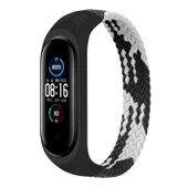 Xiaomi Mi Band 6 5 4 3 Uyumlu Siyah Beyaz Naylon Elastik Örgü Saat Kayışı L Boy 170mm - 1