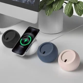 iPhone 12 Serisi Uyumlu Silikon Magsafe Manyetik Şarj Tutucu Pembe - 7