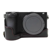 Sony ILCE A6500 Kamera Yarım Kılıf Tabanı Siyah PU Deri 14 İnç Vida - 1