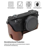 Sony ILCE A6500 Kamera Yarım Kılıf Tabanı Siyah PU Deri 14 İnç Vida - 3