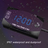 Motosiklet Çok Fonksiyonlu 2'si 1 Arada Dijital Voltmetre ve Elektronik Saat Mavi Işık 6-30V IP67 - 5