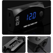 Motosiklet Çok Fonksiyonlu 2'si 1 Arada Dijital Voltmetre ve Elektronik Saat Mavi Işık 6-30V IP67 - 3