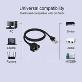 RJ45 Dişi Erkek CAT5E Panel Montajlı Vida Kilitli Uzatma Kablosu 1.5 Metre Siyah - 5