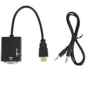 26cm HDMI to VGA Video Dönüştürücü Kablo 3.5mm Ses Çıkışı Destekli Full HD 1080P Siyah - 5