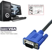 5 Metre Yüksek Kalite VGA 15 Pin Erkek - VGA 15 Pin Erkek Kablo Siyah - 6