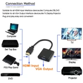 20cm HDMI 19 Pin Erkek to VGA Dişi Kablo Adaptörü Siyah - 8