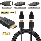 3 in 1 Full HD 1080P HDMI Kablo Adaptör Seti 1.5 Metre HDMI Kablo Mini HDMI ve Micro HDMI Adaptörlü - 2