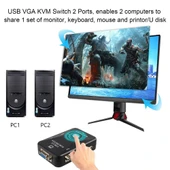 2 Portlu USB KVM Switch Kutusu Kontrol Butonlu Siyah - 3