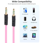 1 Metre Koyu Mavi Noodle Stil 3.5mm Erkek Aux Ses Kablosu Telefon Tablet Kulaklık Uyumlu - 4