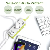 2 Prizli 4 USB Portlu 1200W 250V EU Fişli Çoklu Priz 1.5m Kablolu - 6