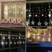 220V EU Fişli LED Yıldız Işık Perde Sıcak Beyaz - İç ve Dış Mekan Dekoratif Aşk Lambası - 6