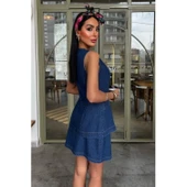 Kolsuz Yelekli Mini Etekli Denim Takım - 3