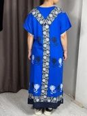 Uzun Yazlık Elbise Rahat Kalıp Nefes Alan Kumaş Mavi Renk thumbnail 3