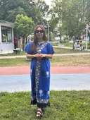 Uzun Yazlık Elbise Rahat Kalıp Nefes Alan Kumaş Mavi Renk thumbnail 1