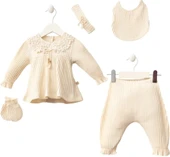 %100 Natural Pamuk 5’li Kız Bebek Zıbın Takımı 1-3 Ay Yumuşak & Şık Hediyelik Set - 6