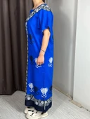 Uzun Yazlık Elbise Rahat Kalıp Nefes Alan Kumaş Mavi Renk thumbnail 4