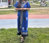 Uzun Yazlık Elbise Rahat Kalıp Nefes Alan Kumaş Mavi Renk thumbnail 5