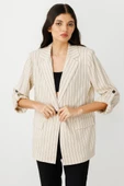 Ekol Kadın Çizgili Kapak Cepli Ceket 25YEKL04112 thumbnail 6