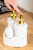 Porsima 3117 Gold Kapaklı Porselen Süngerli 2li Sıvı Sabunluk Beyaz 350+350 Ml Açık Gri - Beyaz - 4