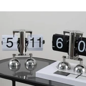 Valkyrie Retro Metanik Yaprak Saat Ev Ofis Masa Saati Paslanmaz Çelik Çift Bacak Siyah - 7