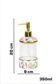 Porsima 3127-1 Gold Kapaklı Porselen Ve Cam Sıvı Sabunluk Çiçek Desenli Ve Şeffaf Tasarım 350 Ml Gold - 1