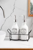 Porsima 3115 Gümüş Kapaklı Porselen 2li Sıvı Sabunluk Beyaz 700 Ml Beyaz - 2