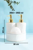 Porsima 3117 Gold Kapaklı Porselen Süngerli 2li Sıvı Sabunluk Beyaz 350+350 Ml Açık Gri - Beyaz - 1