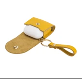 Apple AirPods 2.nesil Uyumlu Deri Kılıf Mai Snap FL12 Sarı thumbnail 4