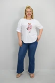 Kadın Büyük Beden Kısa Kollu Taş Detaylı Ayı Baskılı Oversize T-shirt 1926-25 - 9