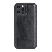 Apple iPhone 12 Pro Max Uyumlu Deri Arka Kapak RST1 Siyah - 2