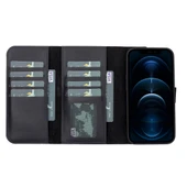 Apple iPhone 13 Pro Uyumlu Deri Cüzdanlı Kılıf Santa G1 Siyah - 3