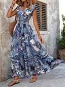 Kadın Kısa Yarasa Kanat Kollu V Yakalı Beli Büzgülü Süprem Elbise - 5