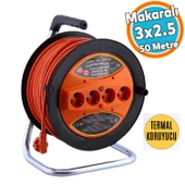Plastik Seyyar Makaralı CCA Uzatma Kablosu 3x2.5 mm 50 Metre Termal Sigortalı 4 Prizli Monofaze - 1