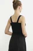 Fitilli Düğme Detaylı Basic Atlet - Siyah - 5
