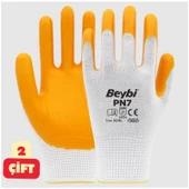 Beybi PN7 Polyester Örme Nitril Eldiven NO: 10 Beyaz Sarı (2 Çift) - 2
