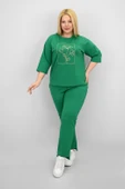 Kadın Büyük Beden Kısa Kollu Çiçek İşlemeli Eşofman Takımı 8199-25 - 12