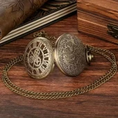 Valkyrie Vintage Antika Tasarım Dilşli Roma Rakamlı Zarif Bronz Kuvars Cep Köstekli Saat - 8