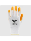 Beybi PN7 Polyester Örme Nitril Eldiven NO: 10 Beyaz Sarı (2 Çift) - 1