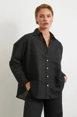 Cepli Oversize Keten Gömlek Siyah thumbnail 1