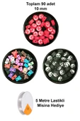 90 Adet 10 mm Polimer Kil Fimo Boncuk Takı Bileklik + 5 Metre Misina Hediye - Ayıcık - Bayrak - Yin Yang thumbnail 1