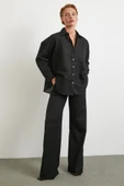 Cepli Oversize Keten Gömlek Siyah thumbnail 2